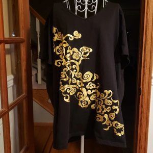 New without tags Roamans sz 3x black / gold floral print shirt